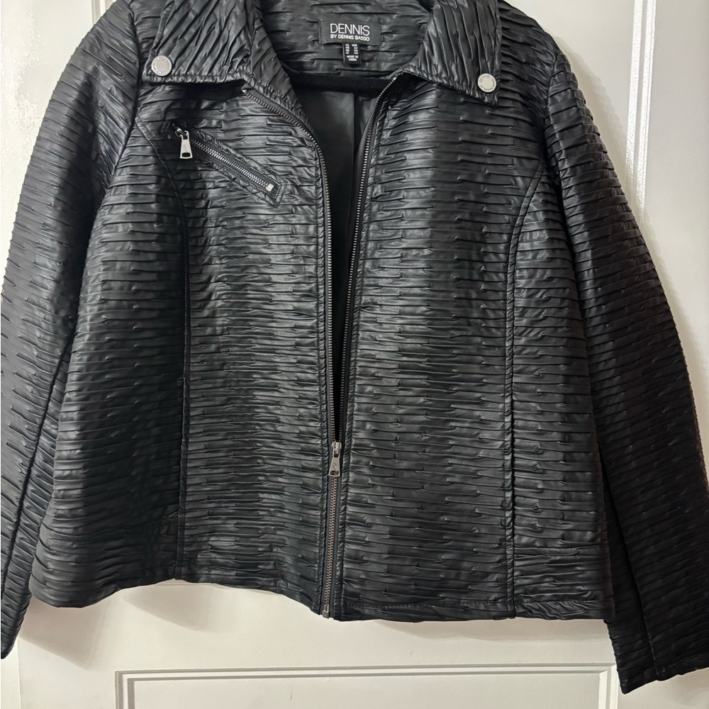 Dennis Basso Textured Black Faux Leather Jacket